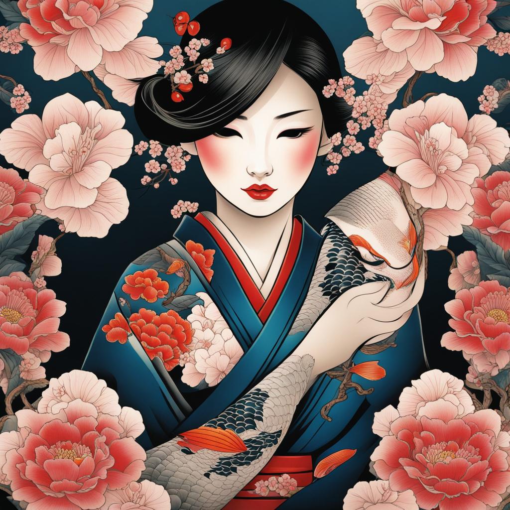 japanese irezumi - design a traditional japanese irezumi tattoo with elements like koi fish, cherry blossoms, or samurai. 