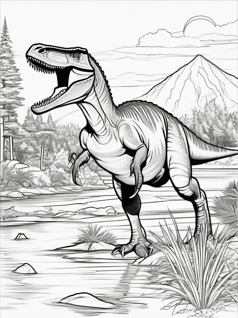 Dinosaur Coloring Pages - Suchomimus Hunting  simple coloring pages