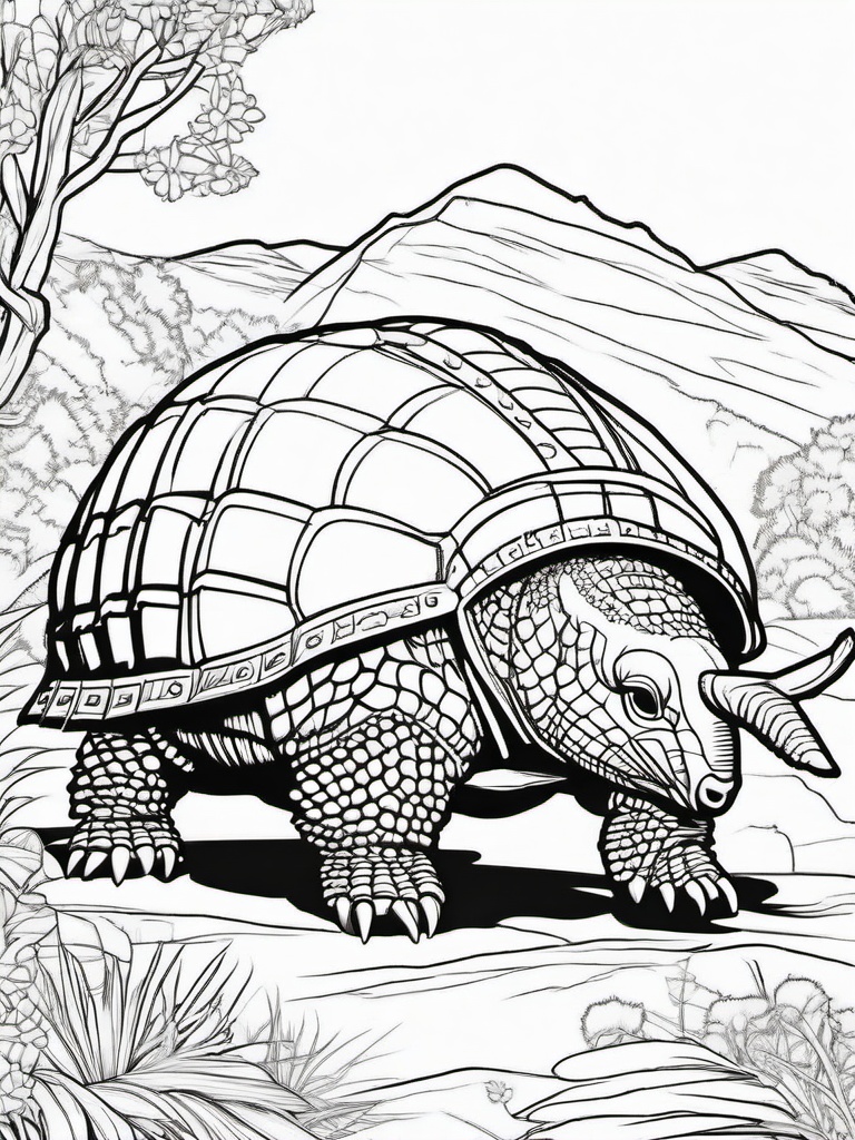 Armadillo Coloring Pages - Armored Rolling Mammal  black outline printable coloring page