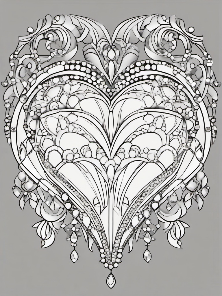 Heart with Gemstones Coloring Pages - Shining Hearts Decorated with Jewels  minimal black outline printable sheet, coloring page