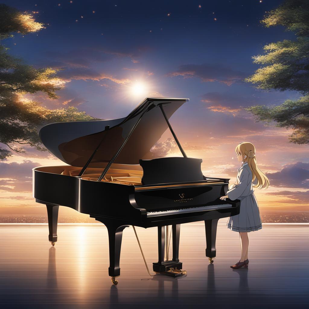 shigatsu wa kimi no uso - evokes emotions with a heartfelt piano performance on a grand stage. 