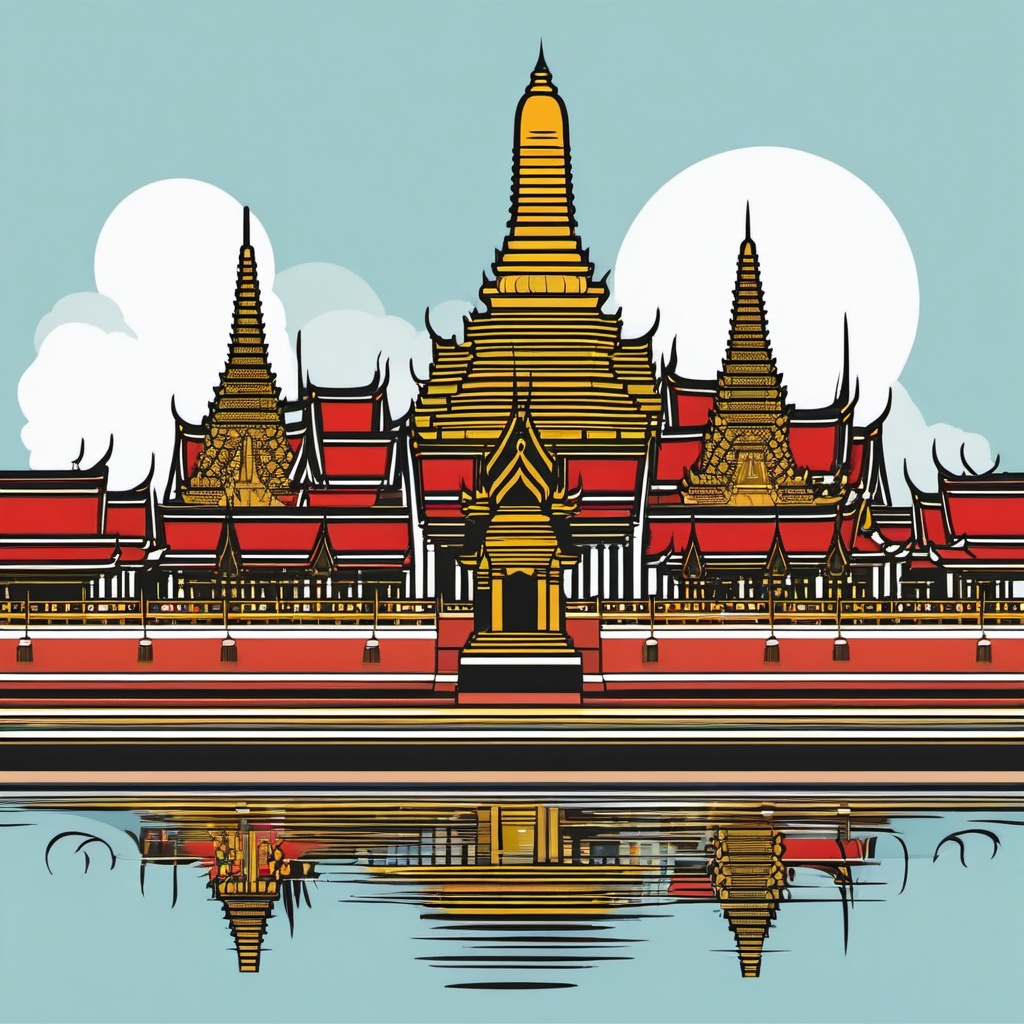 Bangkok clipart - Wat Phra Kaew and Grand Palace in Thailand, ,color clipart vector style