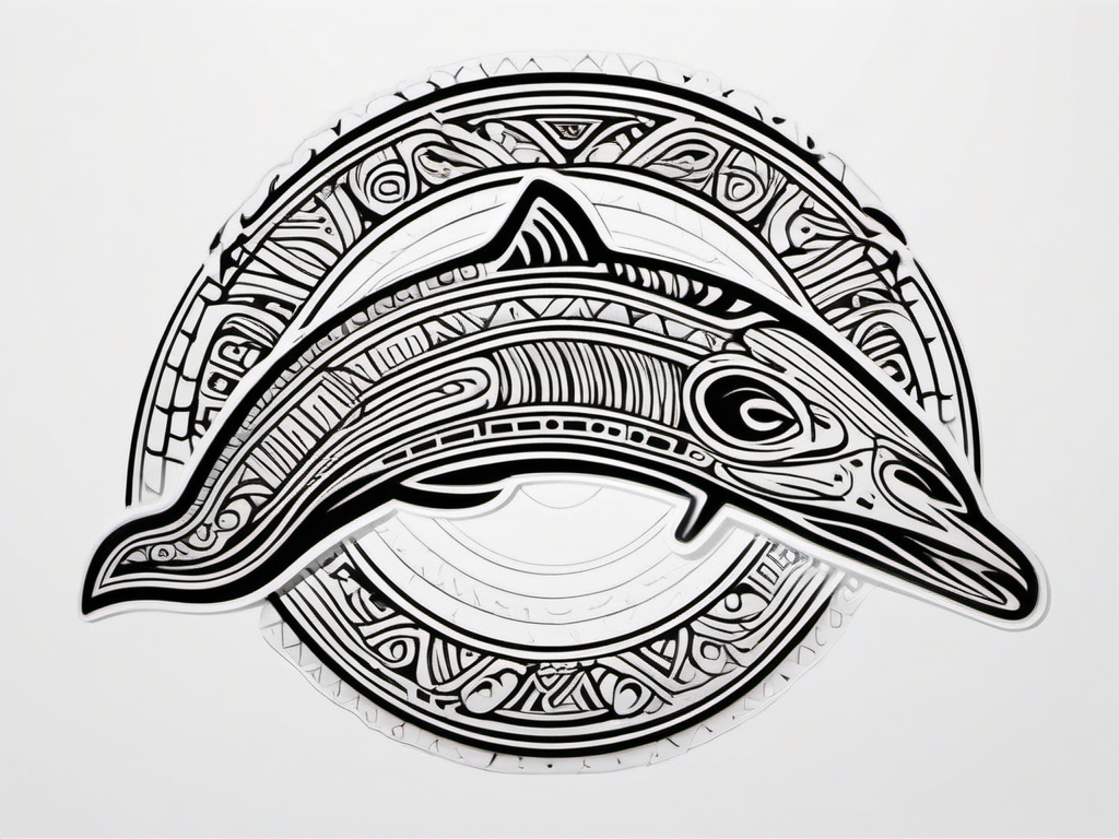 Aztec Dolphin Glyphs - Incorporate Aztec-inspired patterns into a dolphin-themed tattoo.  outline color tattoo,minimal,white background