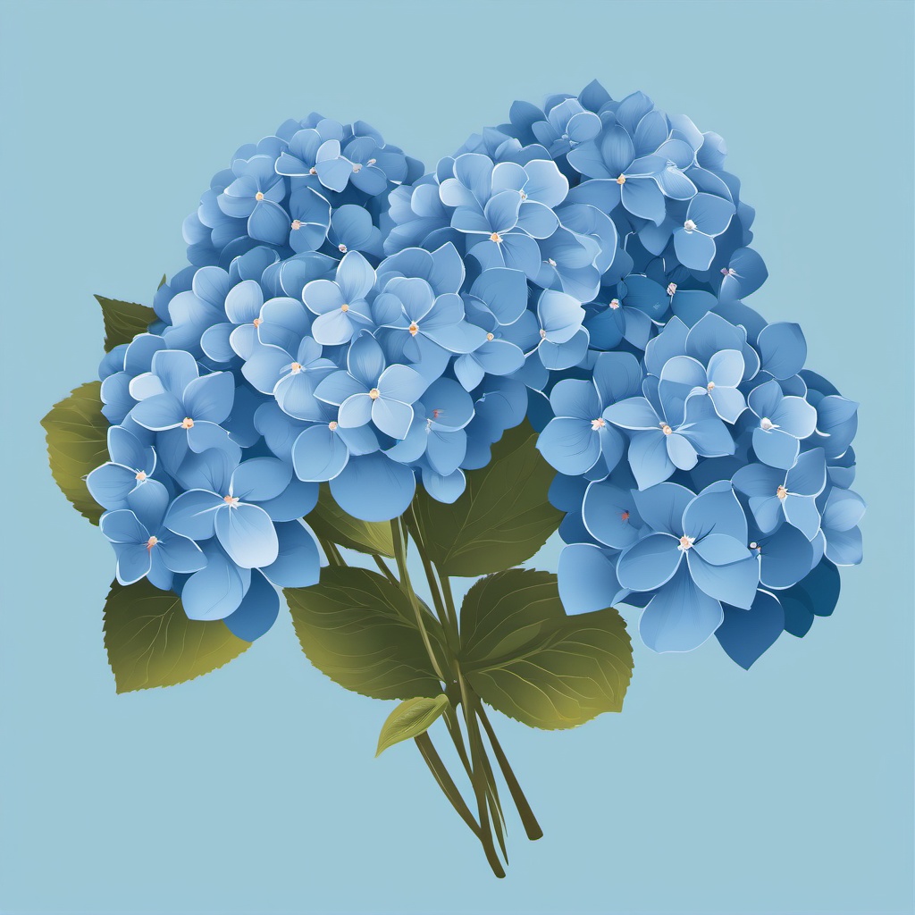 Blue Hydrangea Clip Art - A cluster of blue hydrangea blooms,  color vector clipart, minimal style