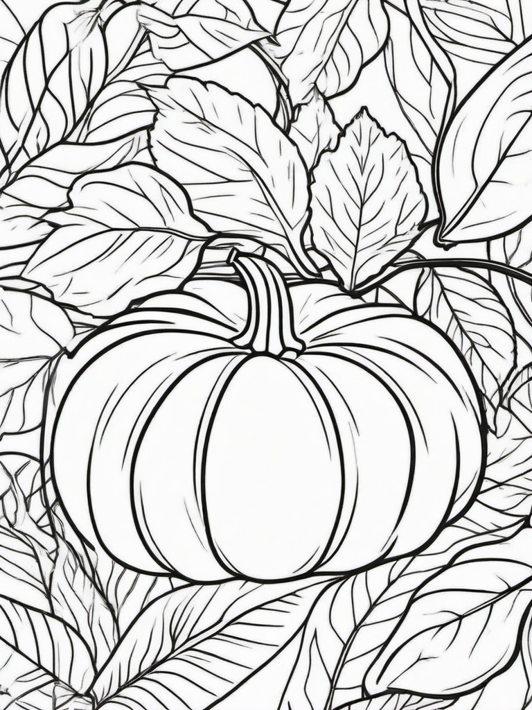 Pumpkin with Leaves Coloring Pages - Pumpkin Surrounded by Autumn Leaves  minimal black outline printable sheet, coloring page