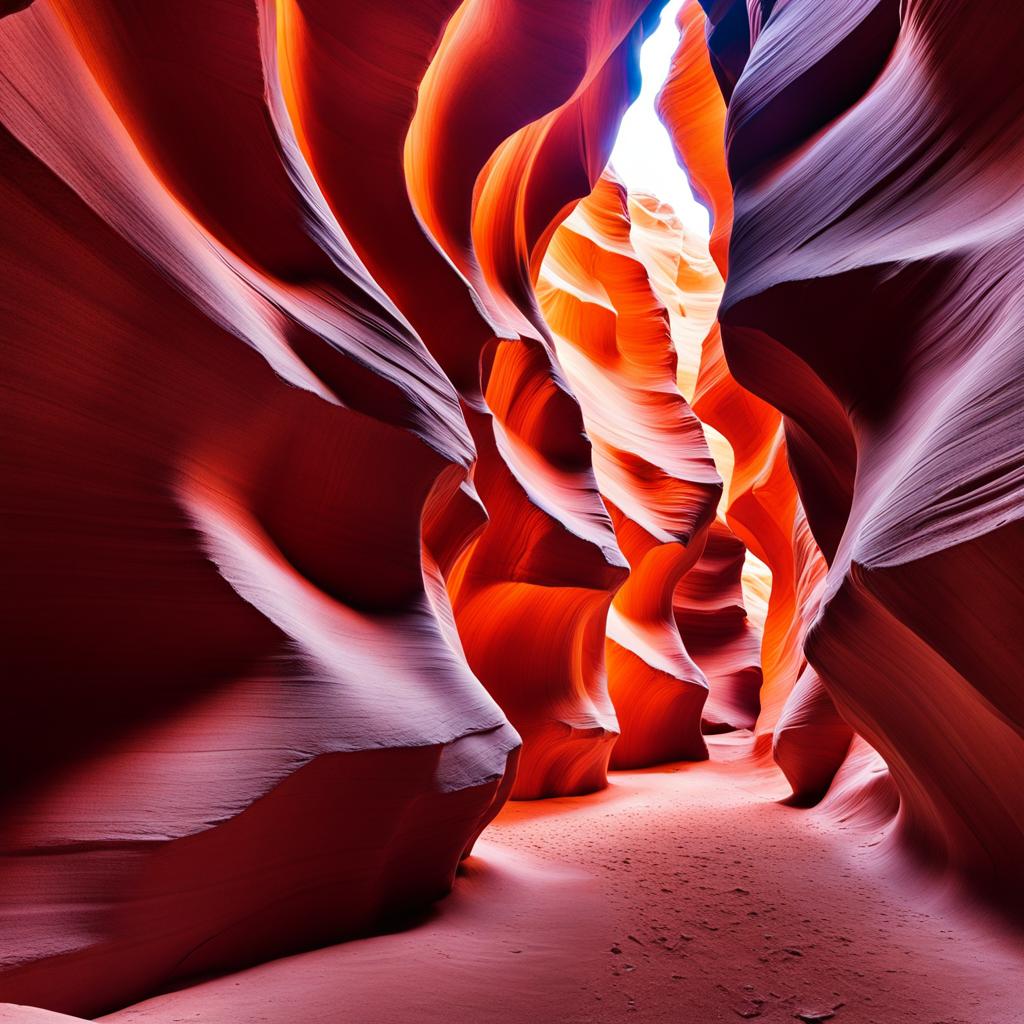 antelope canyon, usa - create an ethereal scene of light beams filtering through the narrow sandstone walls of antelope canyon. 