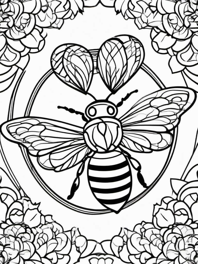 Bumblebee Coloring Pages - Bee with hearts around it, buzzing happily  simple coloring pages