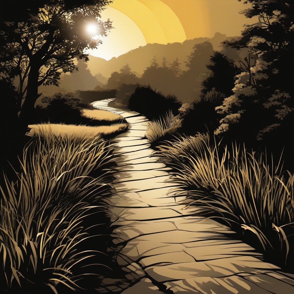 Sunlight clipart - casting shadows on a path  