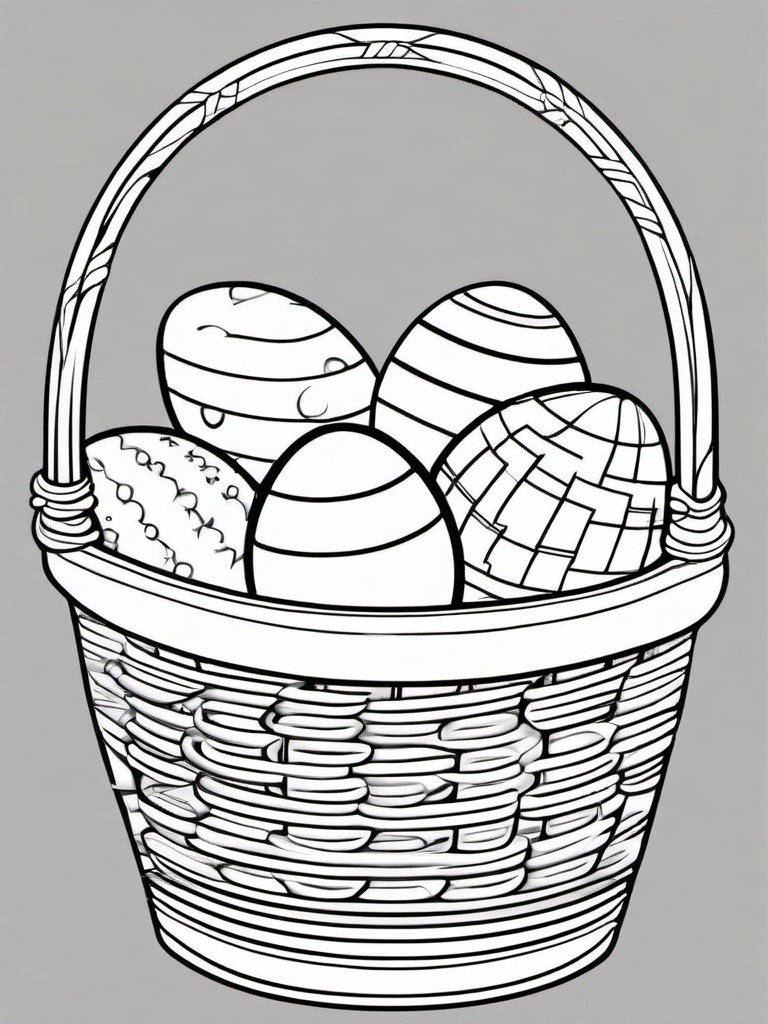 Easter Basket with Eggs Coloring Pages - Basket Filled with Bright Eggs  minimal black outline printable sheet, coloring page