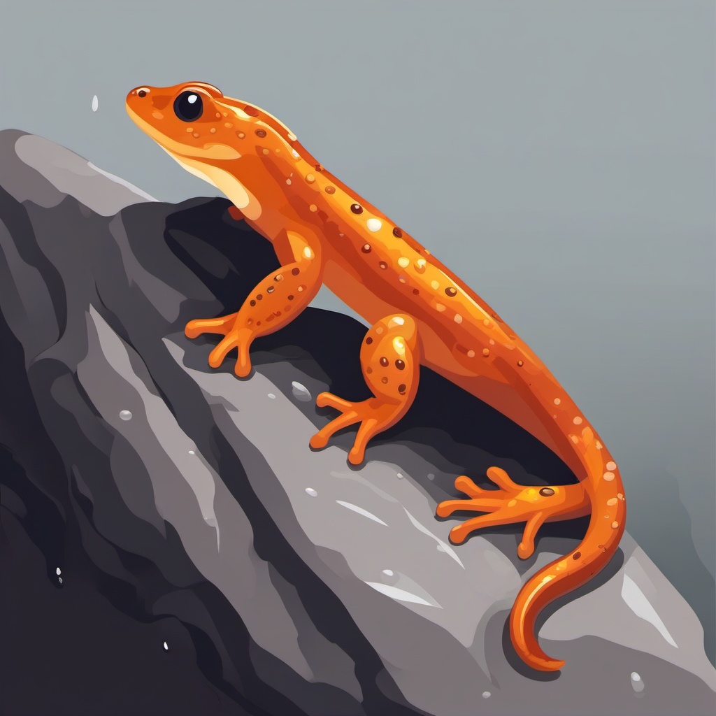 Salamander Clipart - Salamander crawling on a wet rock , minimal, 2d