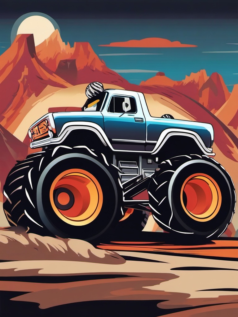 Monster Truck Clipart - A monster truck revving its engine.  transport, color vector clipart, minimal style