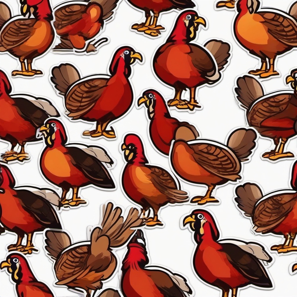 Bourbon Red Turkey cartoon - colorful turkey breed  cartoon sticker style