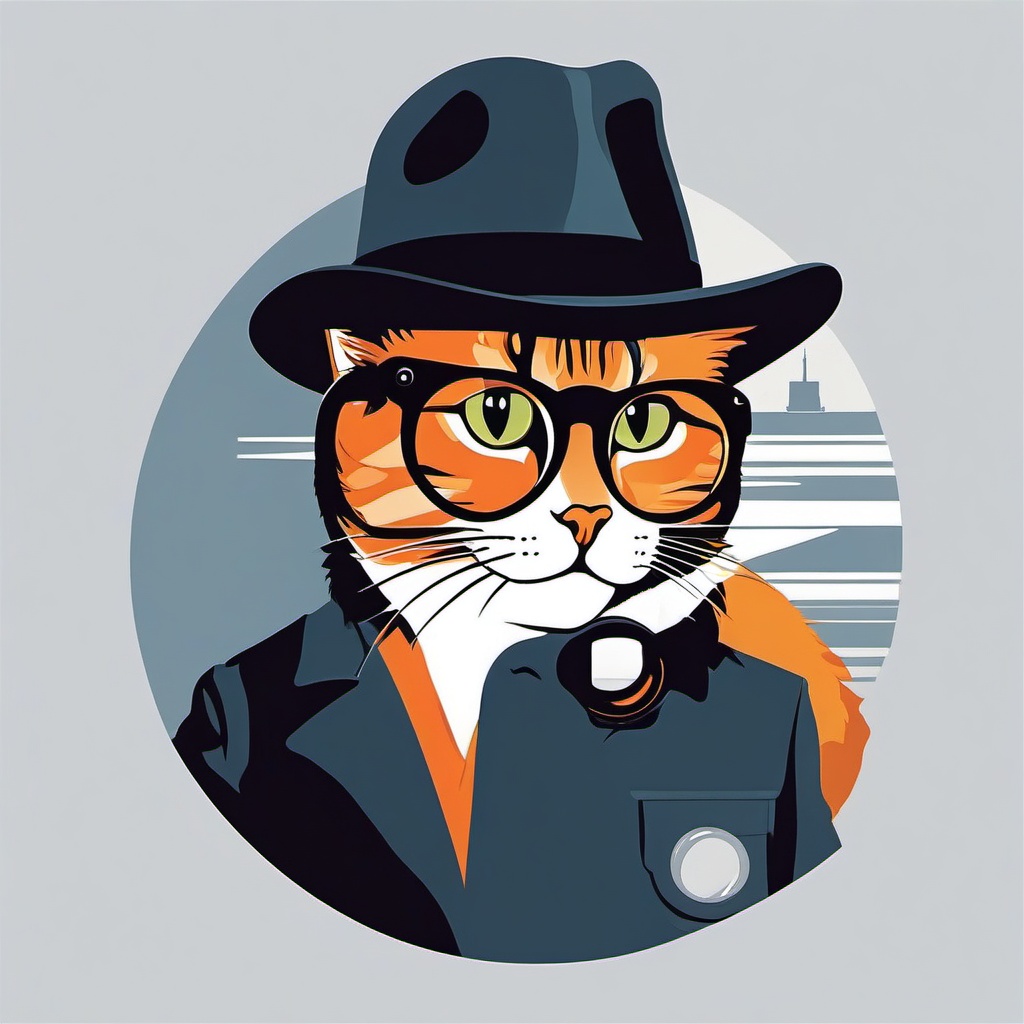 Cat as a detective with a magnifying glass  minimalist color design, white background, t shirt vector art