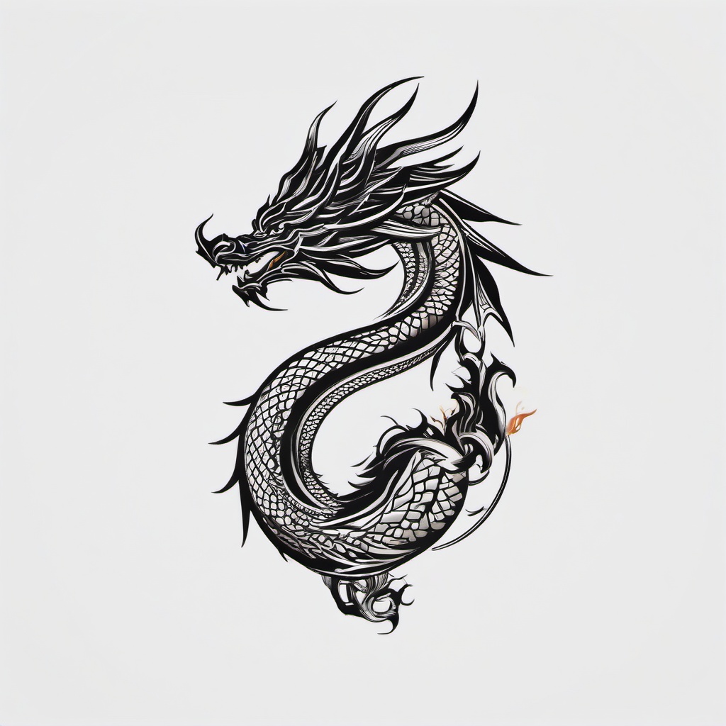 Bakunawa Dragon Tattoo - Tattoo inspired by Bakunawa, a dragon from Philippine mythology.  simple color tattoo,minimalist,white background