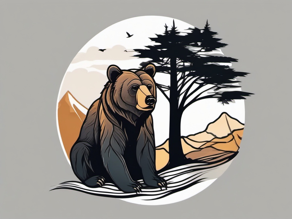 bear and tree tattoo  simple vector color tattoo