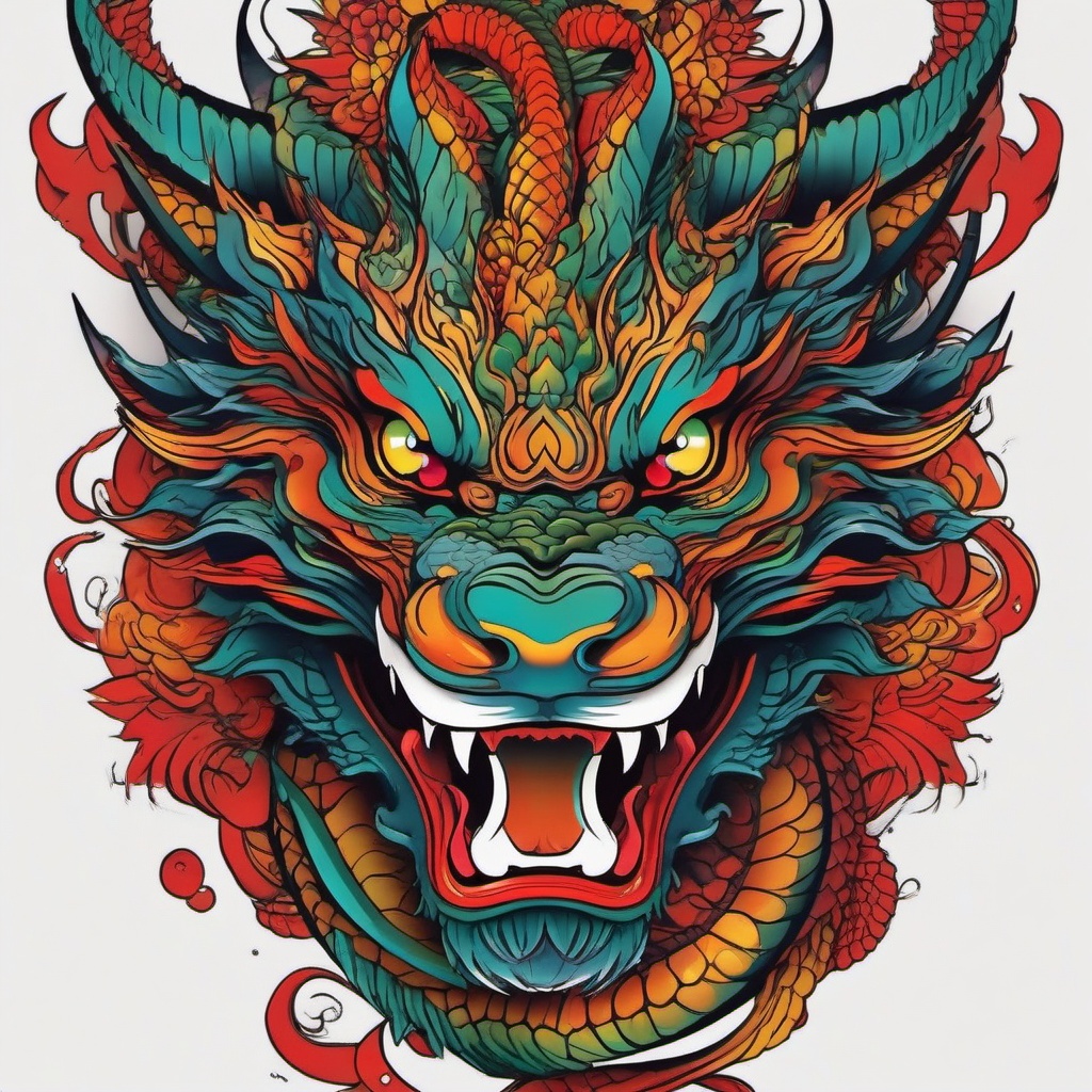 Japanese Dragon Tattoo Colors - Vibrant and colorful Japanese dragon tattoo.  simple color tattoo,minimalist,white background