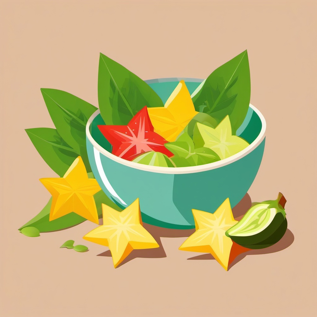 Star Fruit Salad Bowl Clipart - A bowl with slices of star fruitpaw tree.  color vector clipart, minimal style