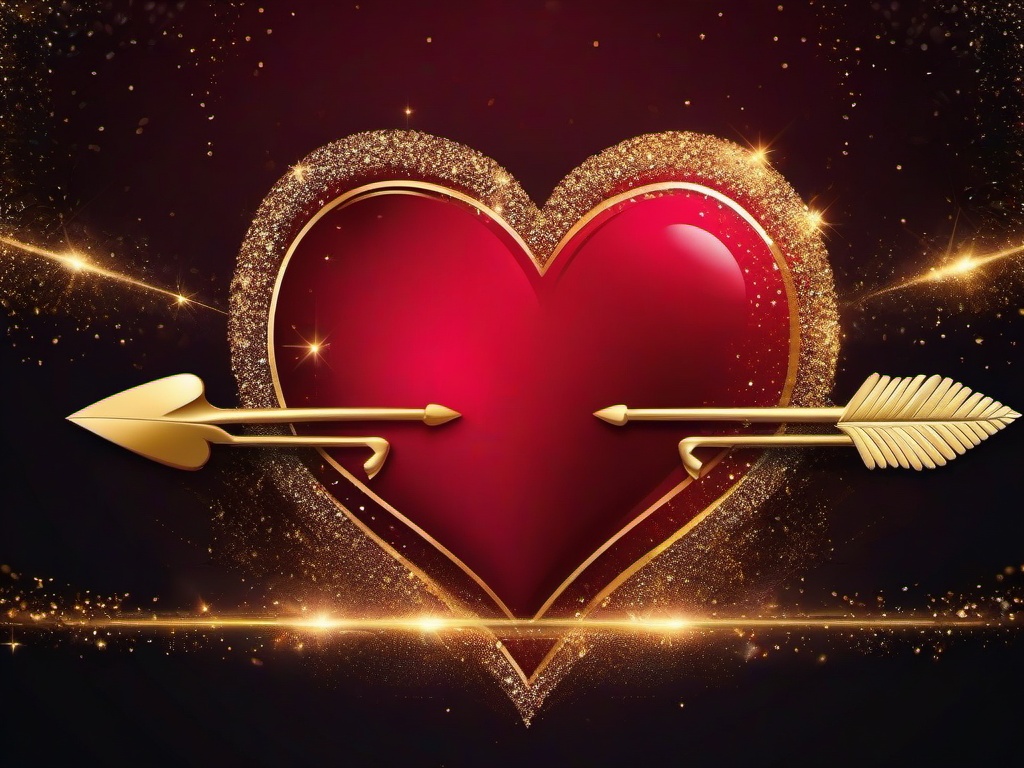 Valentine's Day background - Cupid's arrow through a heart with golden sparkles  aesthetic background wallpaper