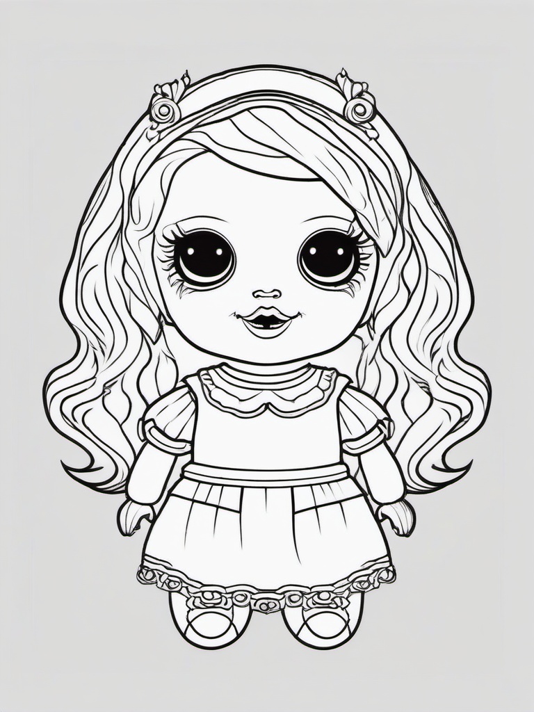 Scary Doll Coloring Pages - Haunted Toy with Evil Grin  minimal black outline printable sheet, coloring page