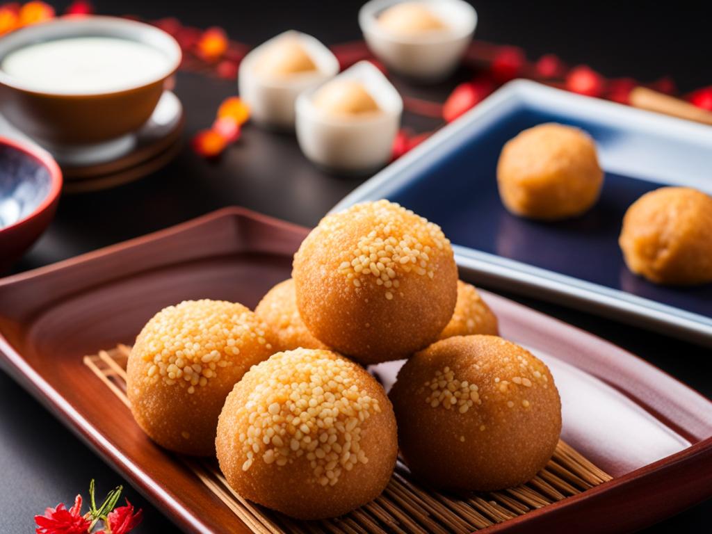 sesame balls, chinese sweet dumplings, savored at a lantern-lit mid-autumn festival. 