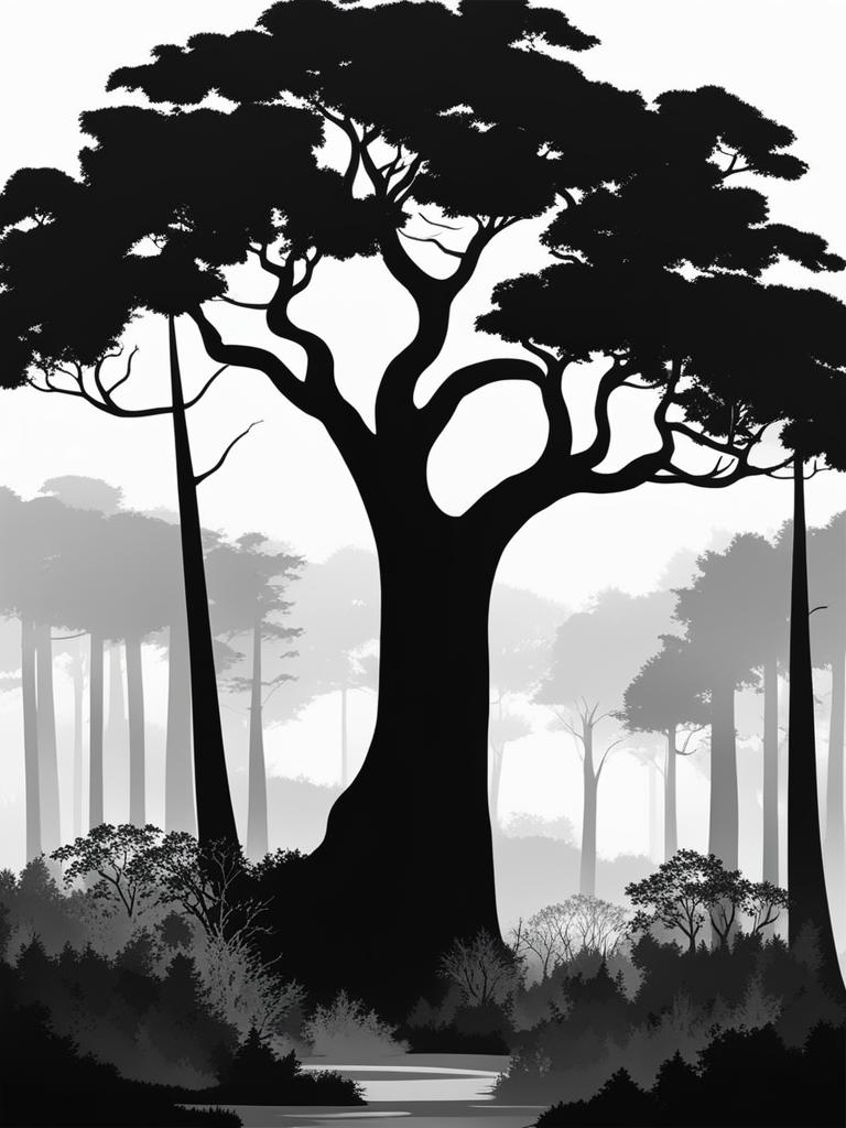 tree clipart black and white - standing tall in a monochrome forest. 