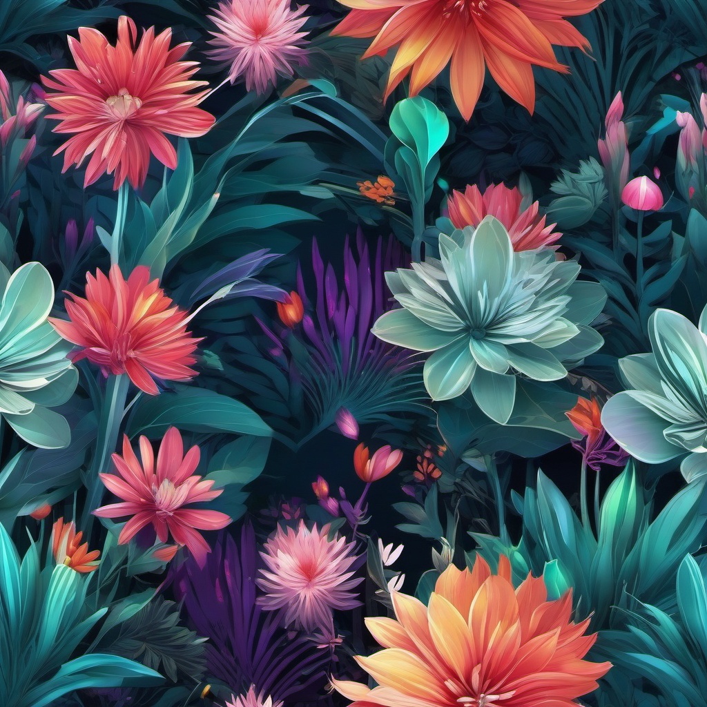 Spring Desktop Wallpaper - Futuristic Cyber Garden in Digital Bloom  intricate patterns, splash art, wallpaper art