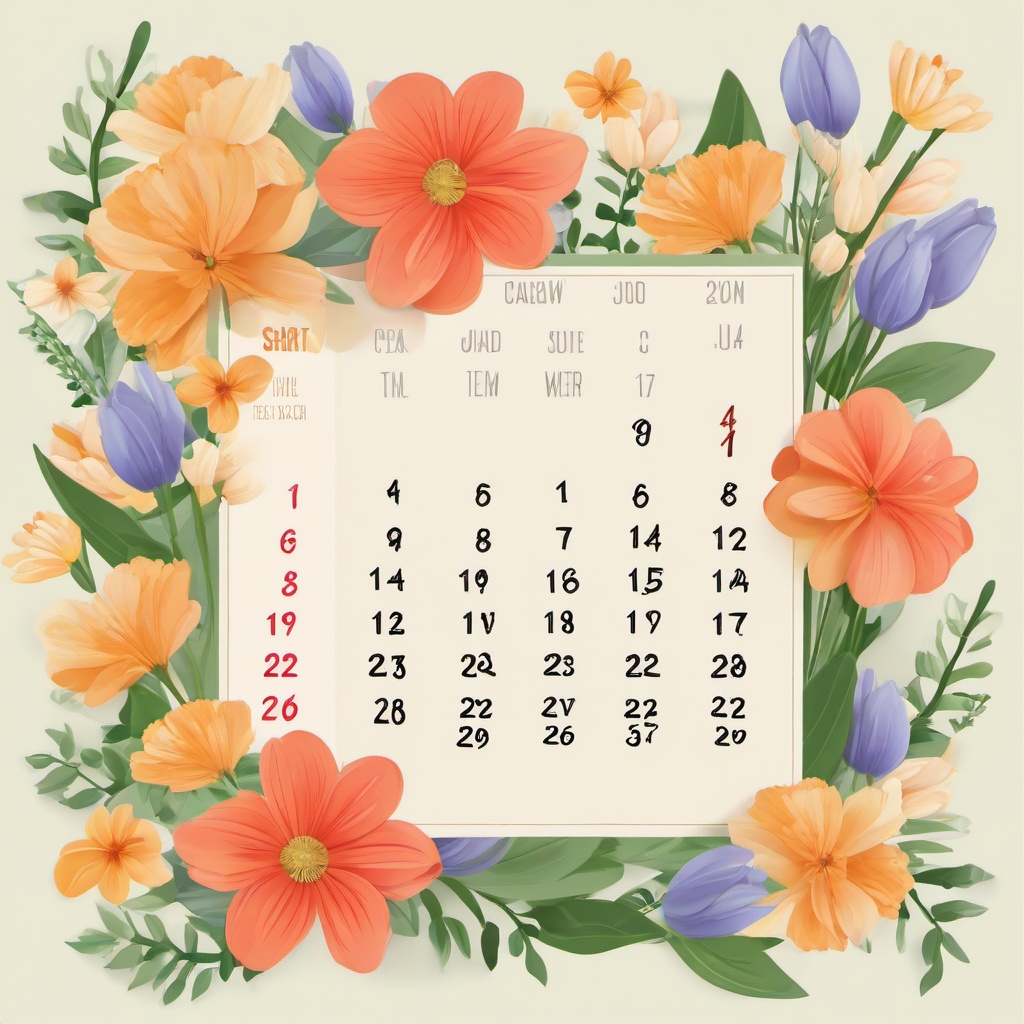 April clipart - April calendar page with flowers  