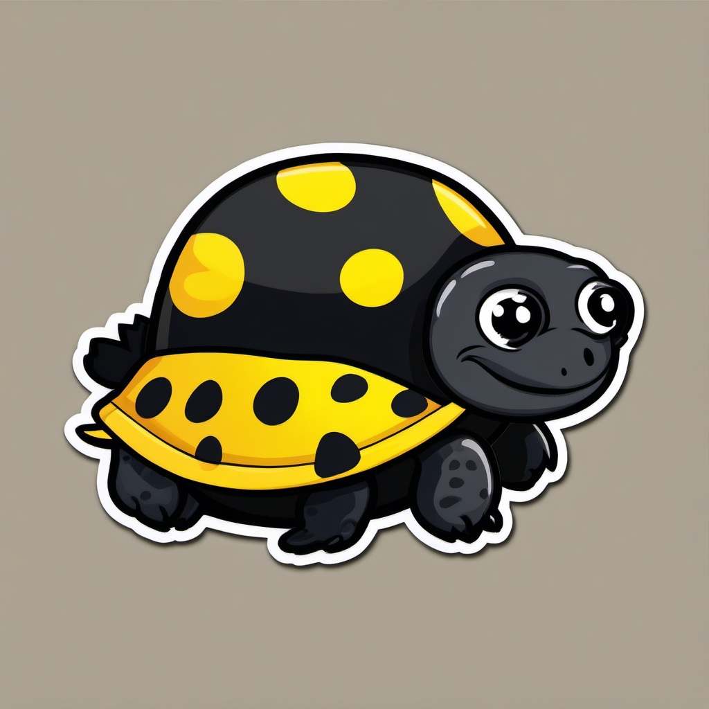 Spotted Turtle cartoon - small, black turtle with yellow spots  cartoon sticker style