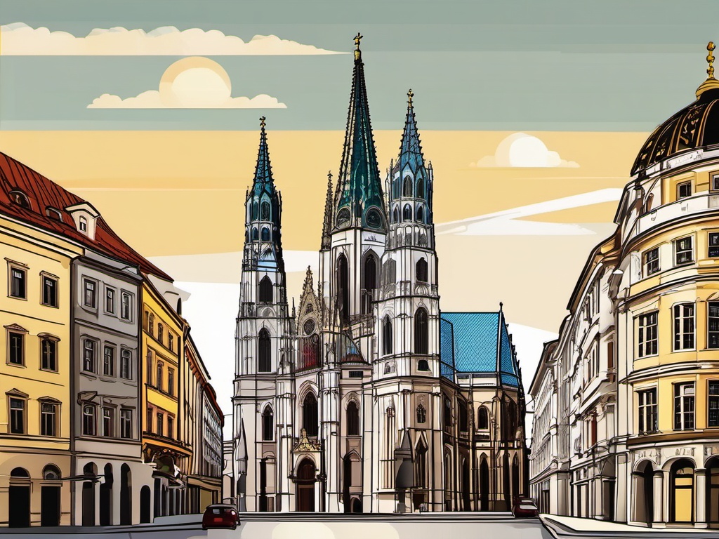 Vienna clipart - St. Stephen's Cathedral and Vienna cityscape, ,color clipart vector style