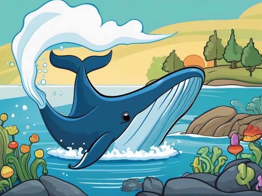 Whale Cartoon - Cartoon of whale spouting water  