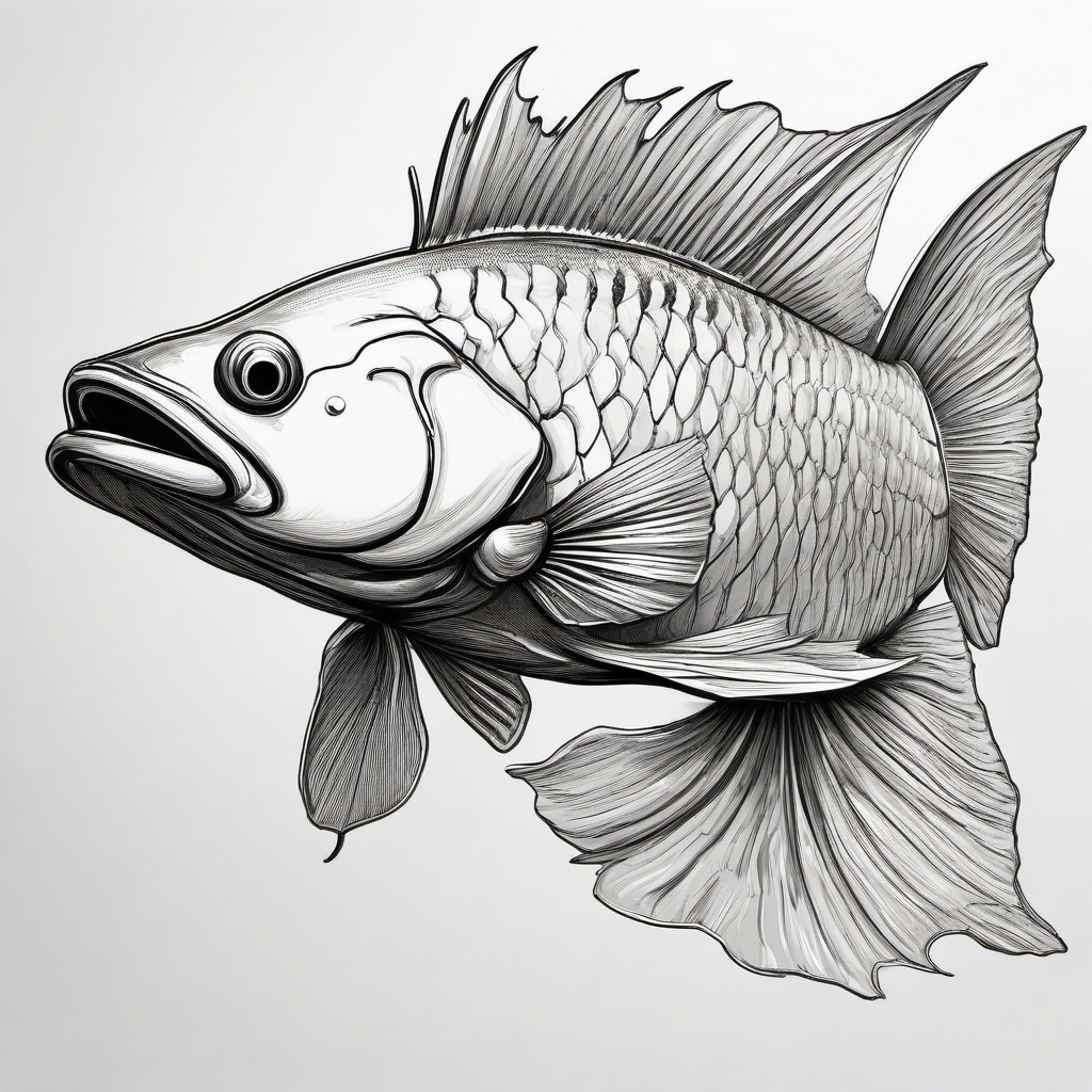 drawing of coelacanth fish  minimal rough sketch scribbles,doodles,black and white