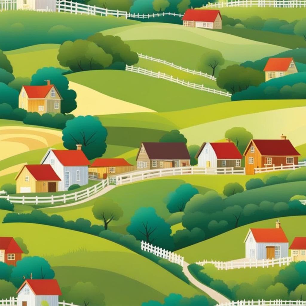 peaceful countryside - paint a peaceful countryside scene with rolling hills and charming cottages. 