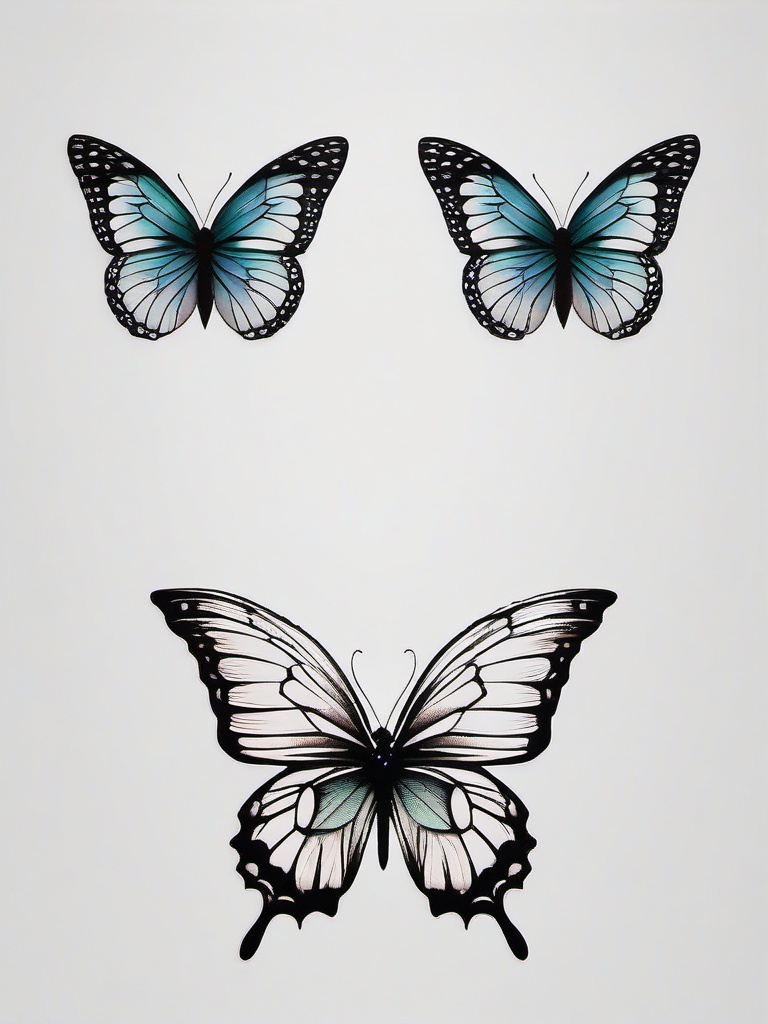 double butterfly tattoo  simple color tattoo, minimal, white background