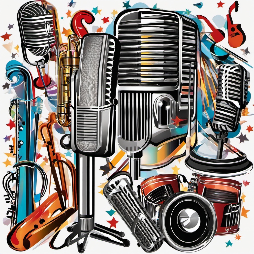 Microphone clipart - microphone with a musical instrument backdrop  