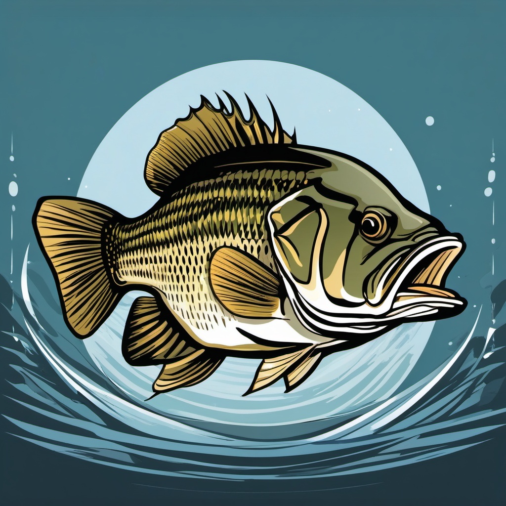 Bass fish clipart, A detailed illustration of a majestic bass fish.  simple, 2d flat