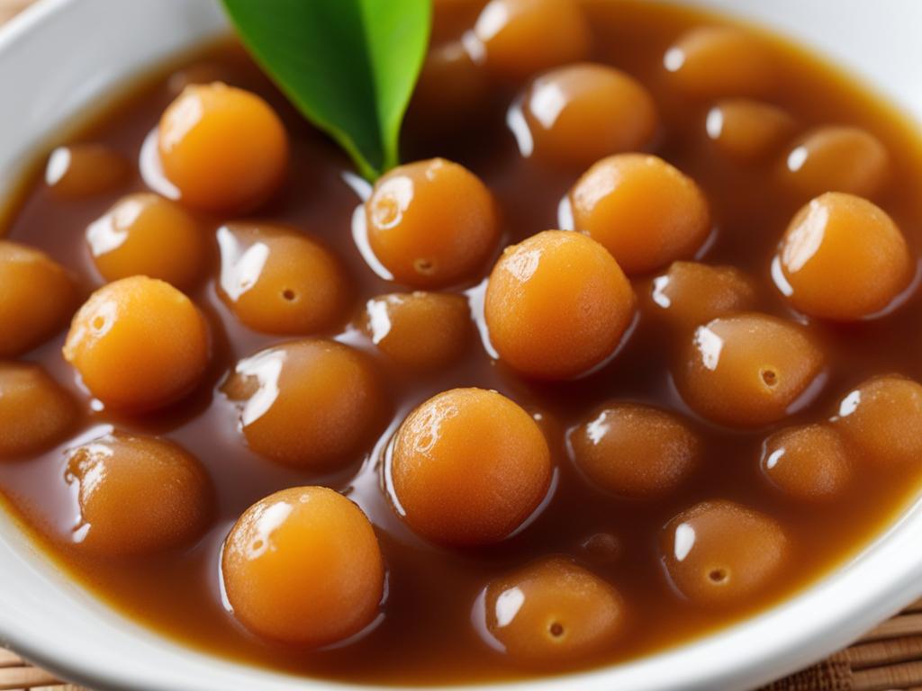 sago gula melaka, sago pearls in coconut palm sugar syrup (popular in malaysia). 