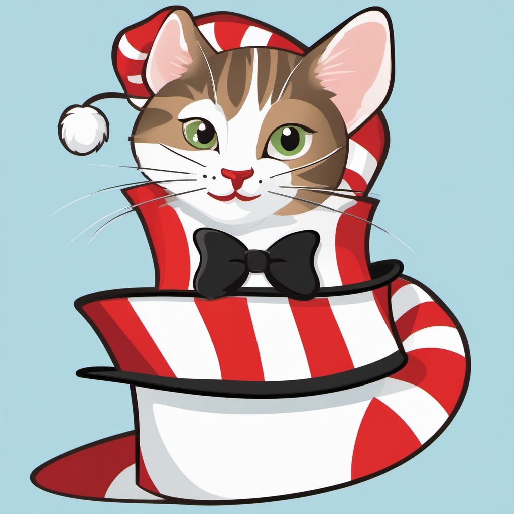 Cat in the Hat hat clipart, The iconic red and white striped hat worn by the Cat in the Hat.  simple, 2d flat