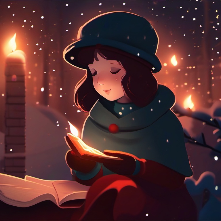 Little match girl story inspired image Christmassy background lofi style  