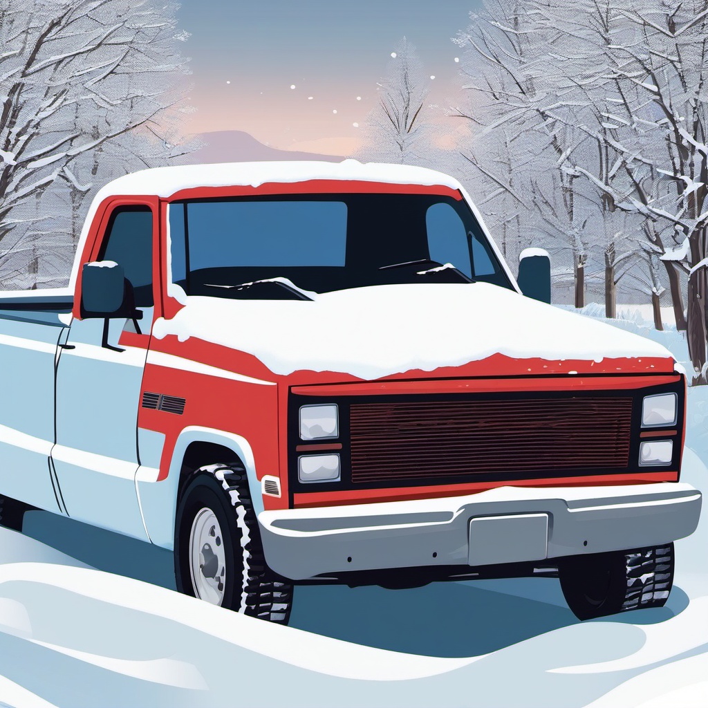 Snow-Covered Truck clipart - Snow-covered pickup truck in a field, ,vector color clipart,minimal