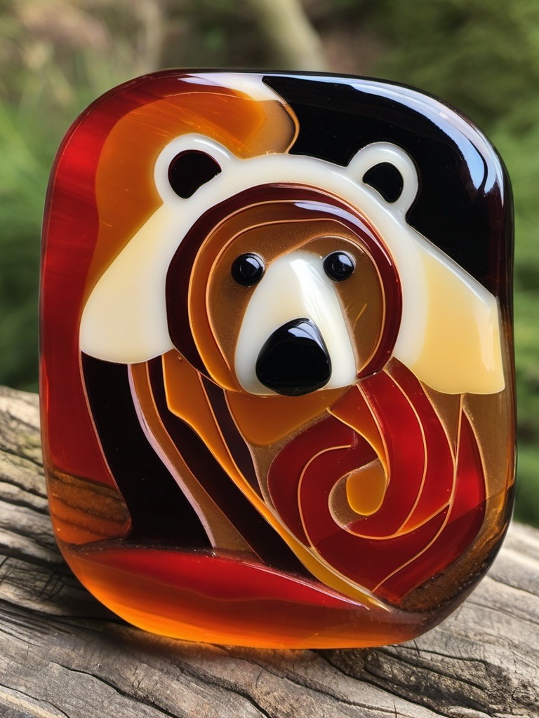 Fused Glass Bear - Explore the artistry of fused glass with bear designs, capturing the strength and beauty of these majestic creatures.  