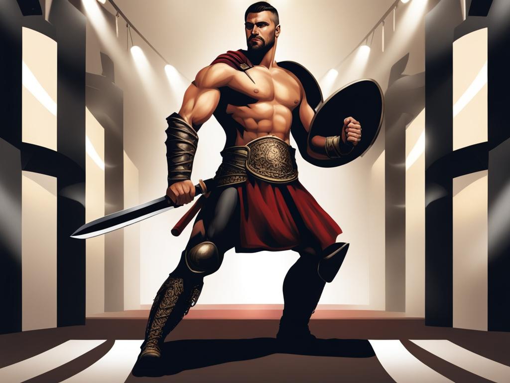 human fighter champion in gladiatorial arena - illustrate a human fighter champion in a gladiatorial arena, a symbol of strength and valor. 