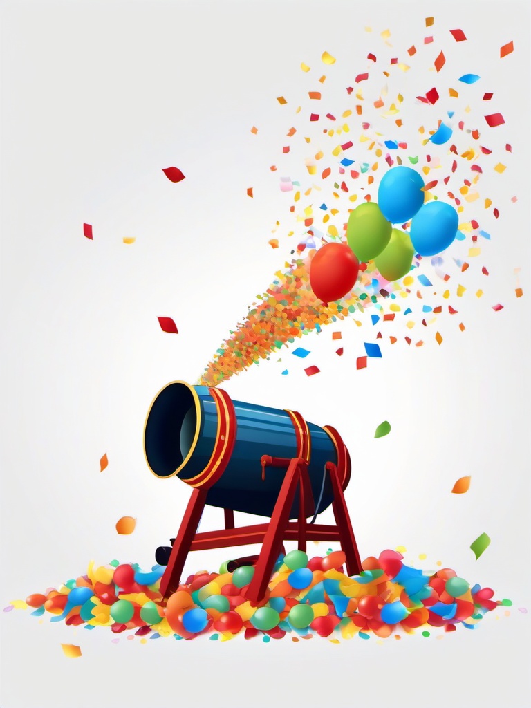 Confetti flying out of a cannon clipart.  vector style illustration, white background