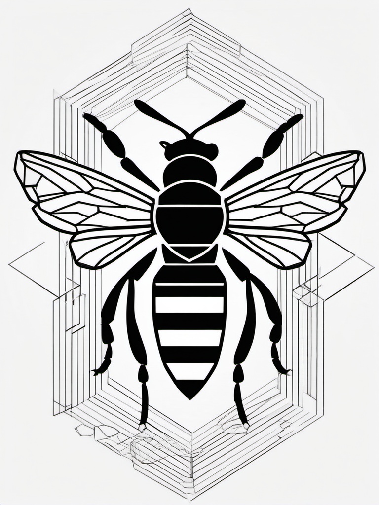 Geometric Honey Bee Tattoo - Explore the world of geometry with a geometric honey bee tattoo, combining the insect's natural form with intricate geometric shapes.  simple tattoo,minimalist,white background