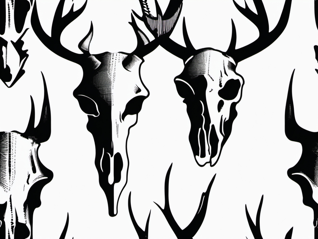 Unembellished deer skull silhouette, a simple mark of nature.  black and white tattoo style