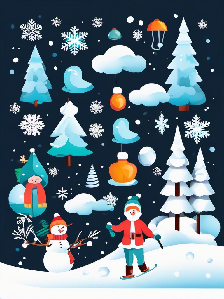 Winter Wonderland Fun clipart - Fun winter activities in the snow, ,vector color clipart,minimal