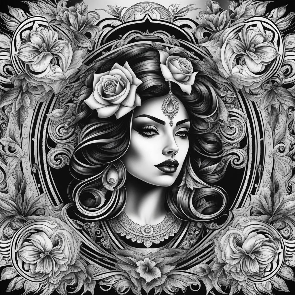 chicano tattoo black and white design 