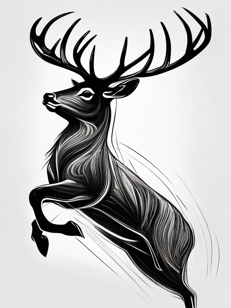 drawing of a deer leaping  minimal rough sketch scribbles,doodles,black and white