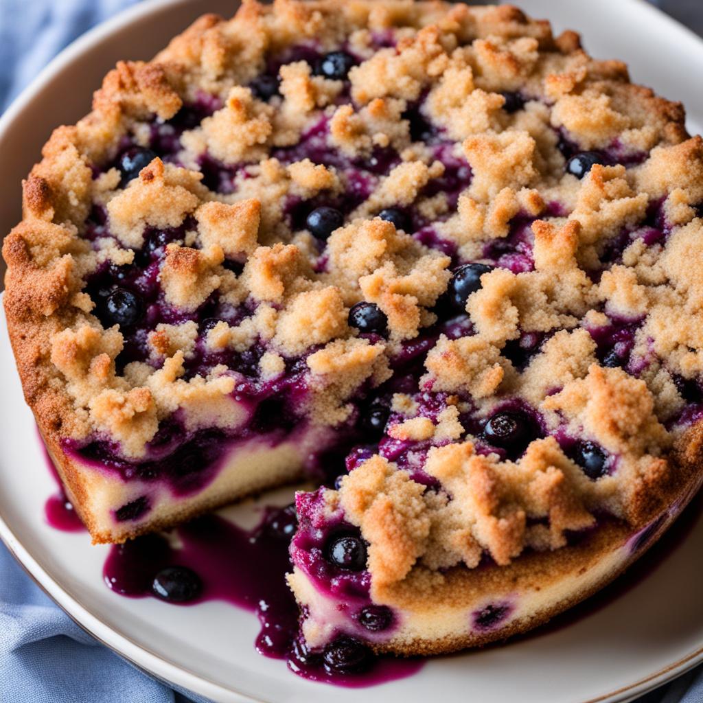 blueberry crumb cake with streusel topping, enjoyed at a farmers' market. 