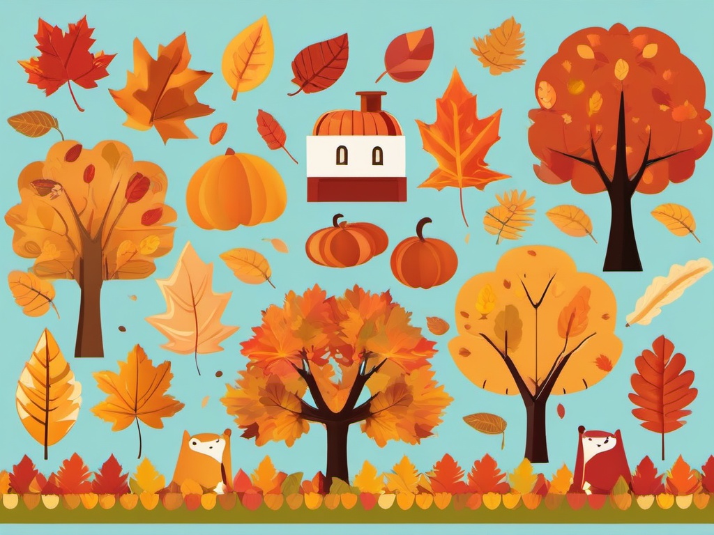 Autumn Joy clipart - Joyful moments in the fall, ,vector color clipart,minimal