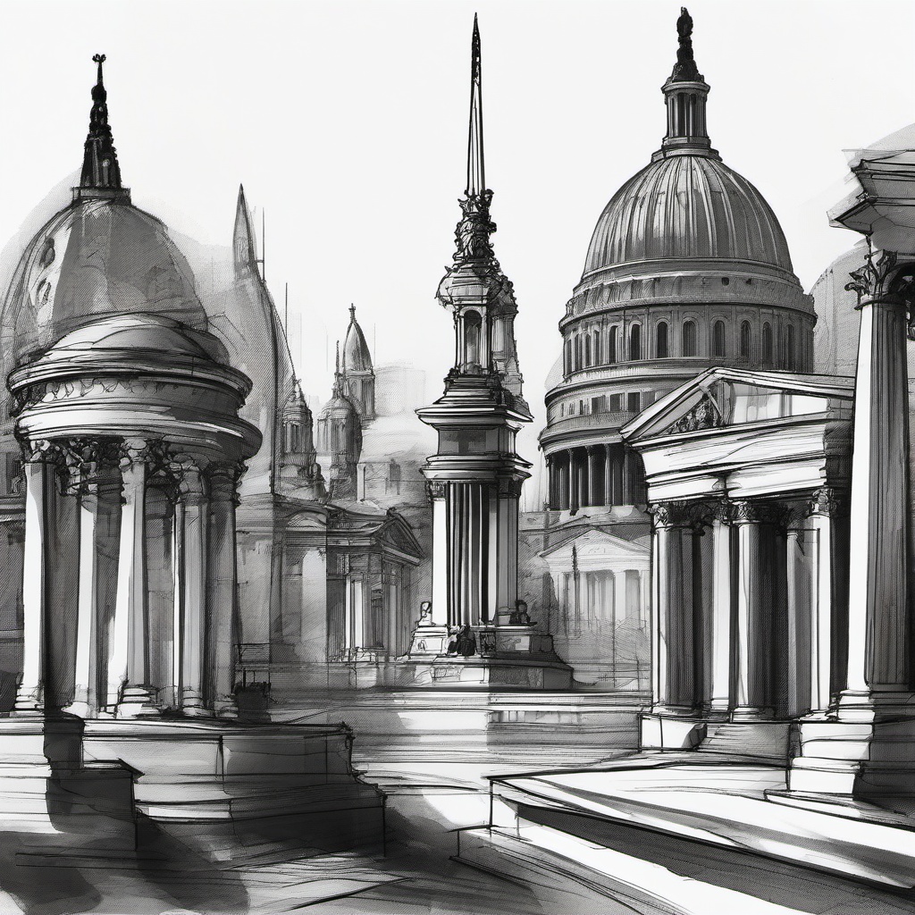 sketch of monuments  minimal rough sketch scribbles,doodles,black and white